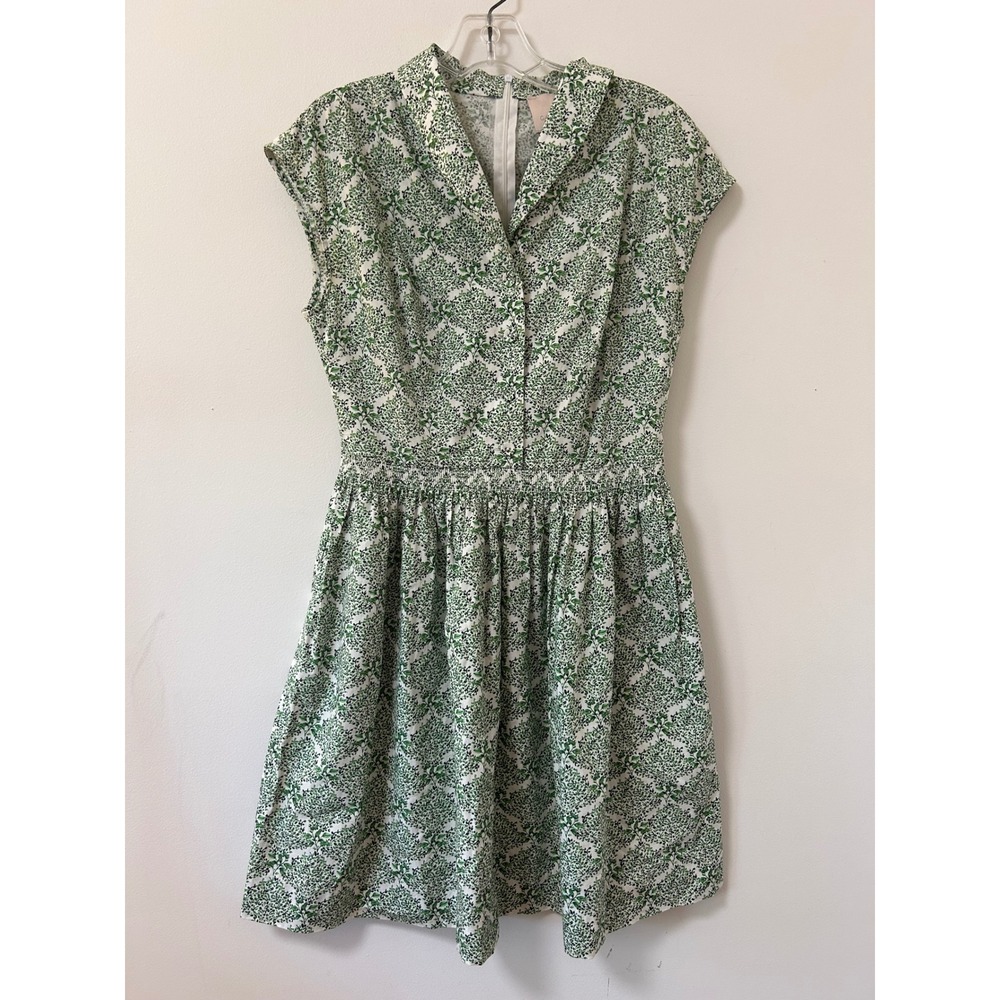 Gal Meets Glam Green White Botanical‎ Leaf Print Cotton Fit & Flare Dress Sz 4